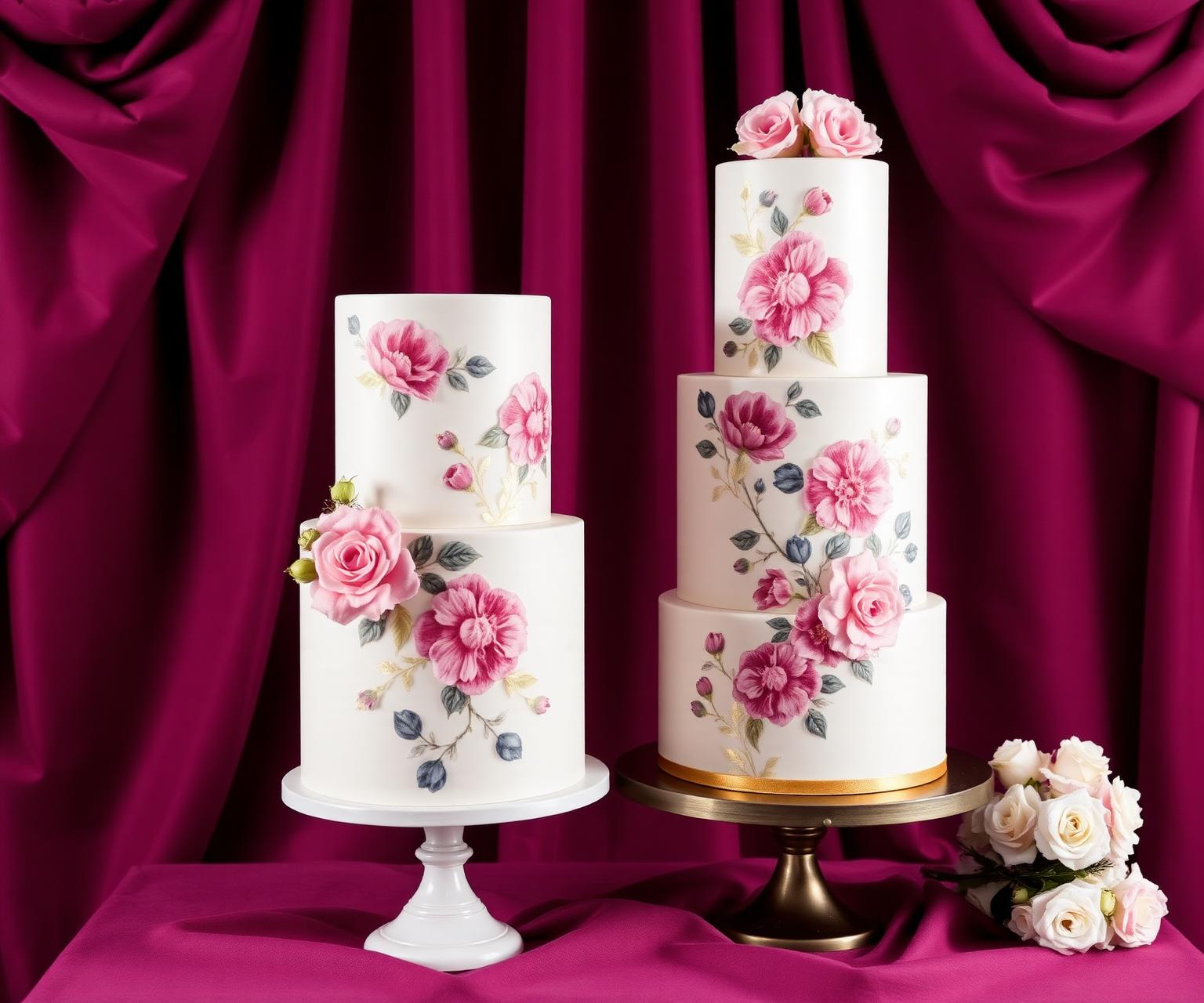 Bespoke hand-painted floral wedding cakes